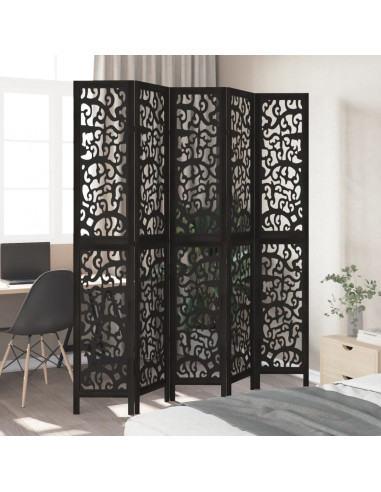 Divisorio Ambienti 5 Pannelli Nero Legno Massello di Paulownia