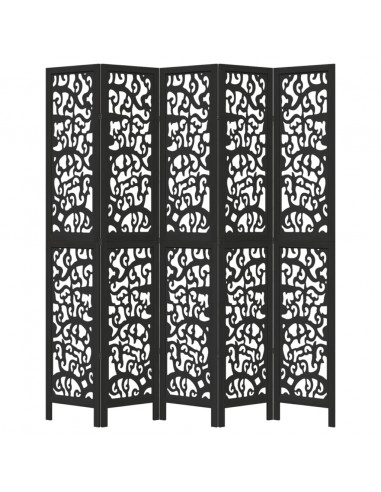 Divisorio Ambienti 5 Pannelli Nero Legno Massello di Paulownia