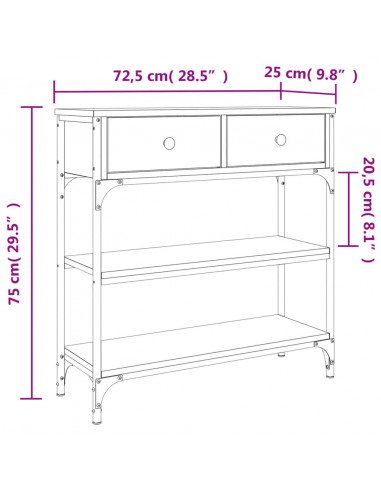 Tavolino Consolle Nero 72,5x25x75 cm in Legno Multistrato