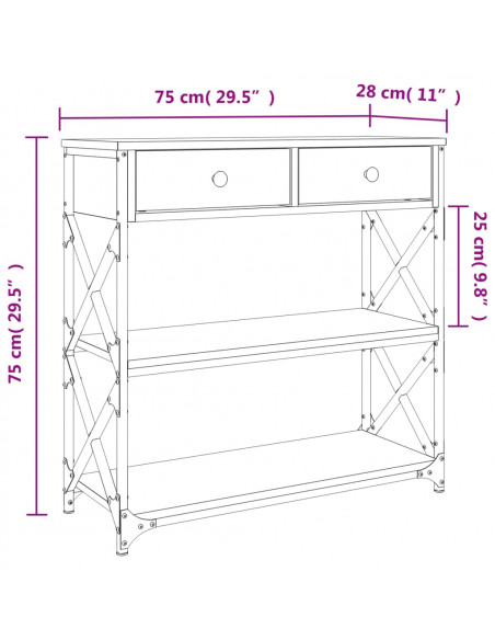 Tavolino Consolle Nero 75x28x75 cm in Legno Multistrato