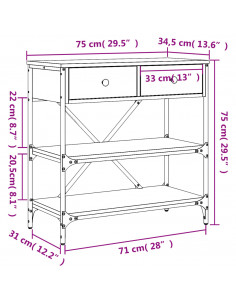 Tavolino Consolle Nero 75x34,5x75 cm in Legno Multistrato
