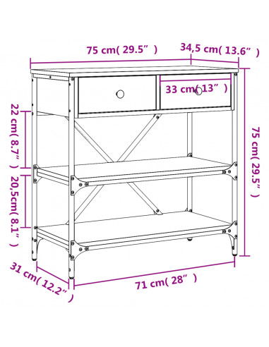 Tavolino Consolle Nero 75x34,5x75 cm in Legno Multistrato