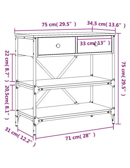 Tavolino Consolle Nero 75x34,5x75 cm in Legno Multistrato