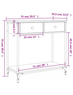 Tavolino Consolle Nero 75x34,5x75 cm in Legno Multistrato