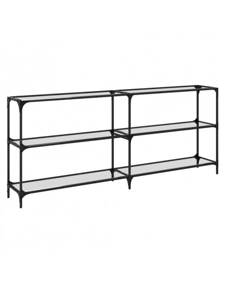 Tavolino Consolle Piano Vetro Trasparente 194,5x30x81cm Acciaio