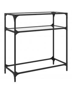 Tavolino Consolle Piano Vetro Trasparente 80x35x81cm in Acciaio