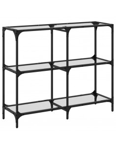 Tavolino Consolle Piano Vetro Trasparente 98x30x81cm in Acciaio