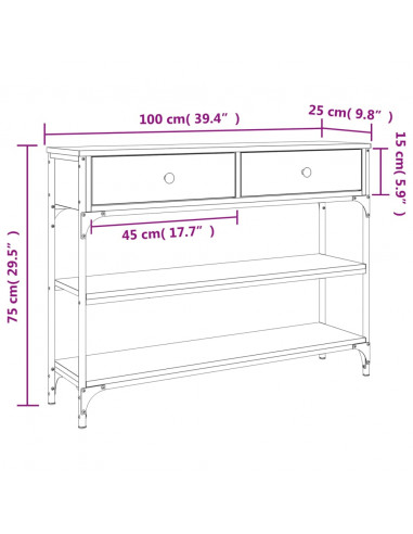 Tavolino Consolle Rovere Fumo 100x25x75 cm Legno Multistrato