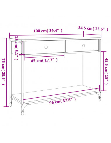 Tavolino Consolle Rovere Fumo 100x34,5x75cm Legno Multistrato