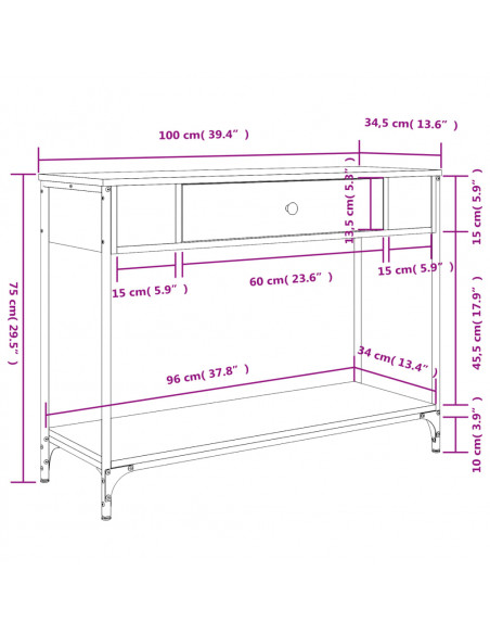 Tavolino Consolle Rovere Fumo 100x34,5x75cm Legno Multistrato