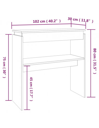Tavolino Consolle Rovere Fumo 102x30x80 cm in Legno Multistrato