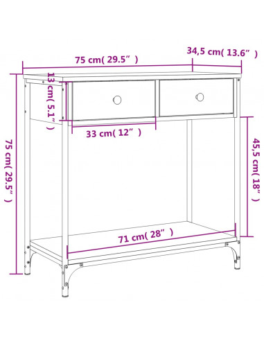 Tavolino Consolle Rovere Fumo 75x34,5x75cm Legno Multistrato