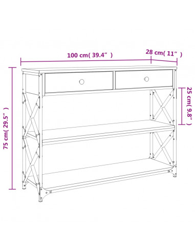 Tavolino Consolle Rovere Marrone 100x28x75 cm Legno Multistrato