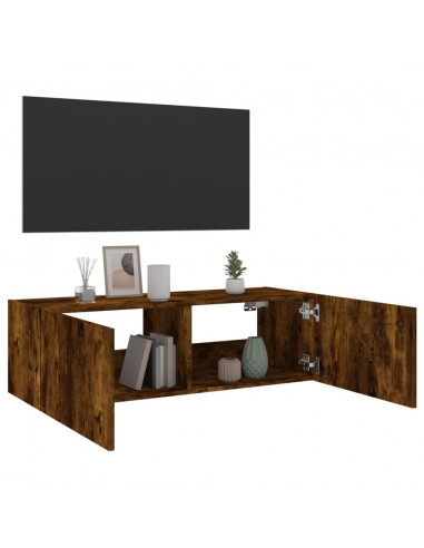 Mobile TV a Parete con Luci LED Rovere Fumo 100x35x31 cm