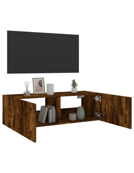 Mobile TV a Parete con Luci LED Rovere Fumo 100x35x31 cm