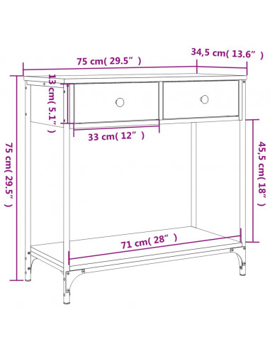 Tavolino Consolle Rovere Sonoma 75x34,5x75cm Legno Multistrato