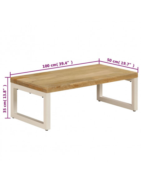 Tavolino da Caffè 100x50x35cm Legno Massello di Mango e Acciaio