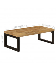 Tavolino da Caffè 100x50x35cm Legno Massello di Mango e Acciaio