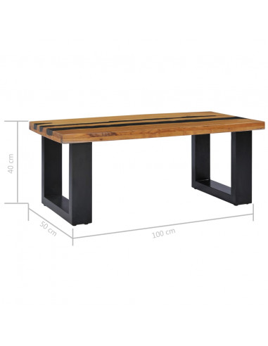 Tavolino da Caffè 100x50x40 cm in Massello Teak e Pietra Lavica