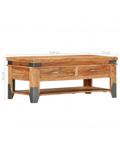Tavolino da Caffè 110x52x45 cm in Legno Massello di Acacia