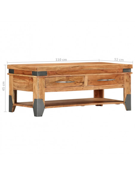 Tavolino da Caffè 110x52x45 cm in Legno Massello di Acacia
