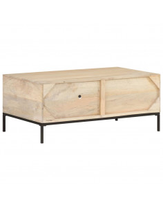 Tavolino da Caffè 90x50x37 cm Legno Massello di Mango e Canna