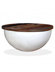 Tavolino da Caffè a Forma di Coppa in Massello Anticato Bianco