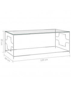 Tavolino da Caffè Argento 120x60x45 cm in Acciaio Inox e Vetro