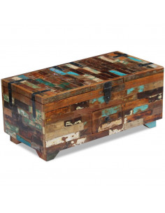 Tavolino da Caffè Baule Legno Massello di Recupero 80x40x35 cm