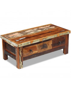 Tavolino da Caffè con Cassetti in Legno Recuperato 90x45x35 cm