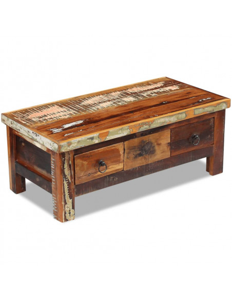 Tavolino da Caffè con Cassetti in Legno Recuperato 90x45x35 cm