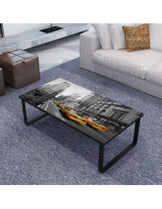 Tavolino da Caffè con Ripiano in Vetro Rettangolare