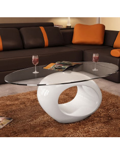 Tavolino da Caffè con Ripiano Ovale in Vetro Bianco Lucido