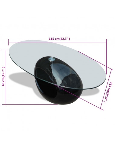 Tavolino da Salotto con Ripiano Ovale in Vetro Nero Lucido