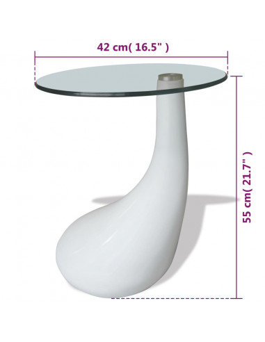 Tavolino da Salotto con Ripiano Ovale in Vetro Bianco Lucido