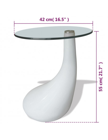 Tavolino da Salotto con Ripiano Ovale in Vetro Bianco Lucido