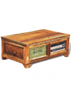 Tavolino da Caffè con Stoccaggio Vintage in Legno di Recupero