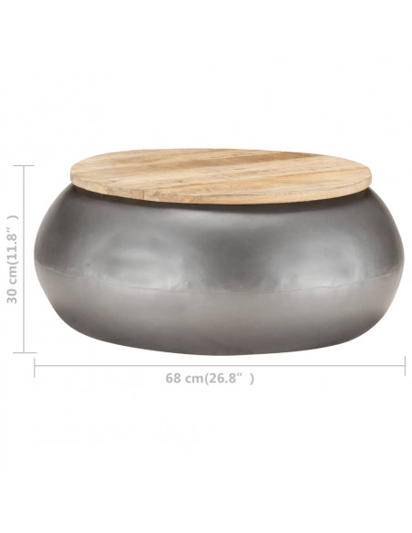 Tavolino da Caffè Grigio 68x68x30 cm in Legno Massello di Mango