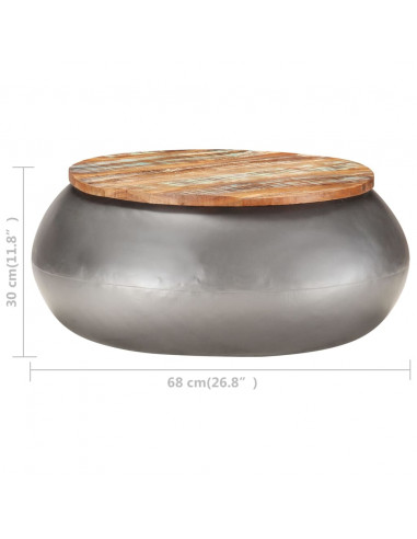 Tavolino da Caffè Grigio 68x68x30 cm Legno Massello di Recupero