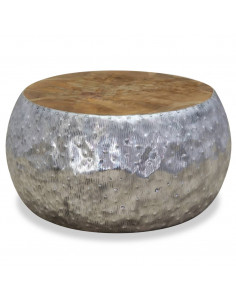 Tavolino da Caffè in Alluminio e Legno di Teak 60x60x30 cm