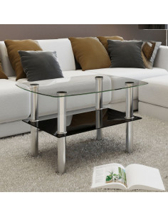 Tavolino da Caffè in Vetro con 2 Ripiani