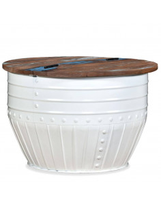 Tavolino da Caffè Legno Massello Riciclato Bianco Forma a Botte