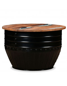 Tavolino da Caffè Legno Massello Riciclato Nero Forma a Botte