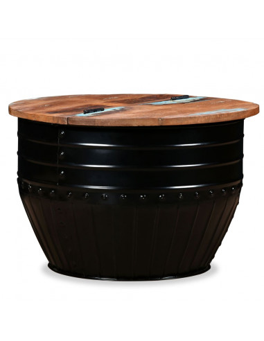 Tavolino da Caffè Legno Massello Riciclato Nero Forma a Botte