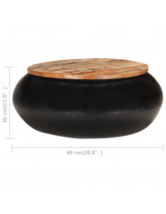 Tavolino da Caffè Nero 68x68x30 cm Legno Massello di Recupero