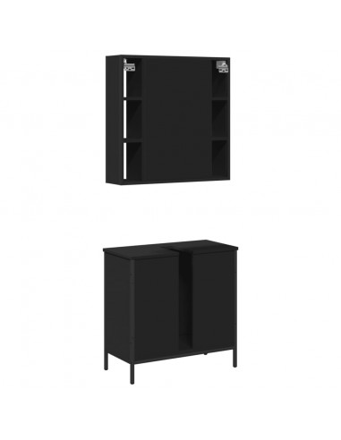 Set Mobili da Bagno 2 pz Nero in Legno Multistrato