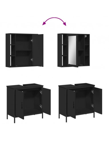 Set Mobili da Bagno 2 pz Nero in Legno Multistrato