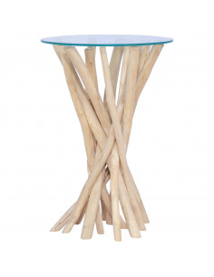 Tavolino da Caffè Ripiano in Vetro 35x35x50 cm in Legno di Teak