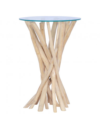 Tavolino da Caffè Ripiano in Vetro 35x35x50 cm in Legno di Teak