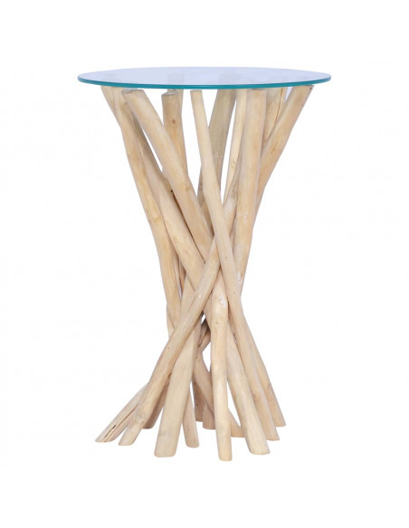 Tavolino da Caffè Ripiano in Vetro 35x35x50 cm in Legno di Teak